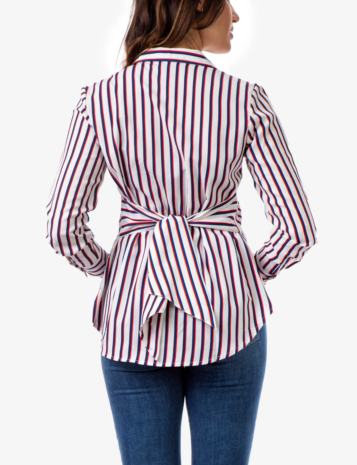 LONG SLEEVE TIE WAIST STRIPED SHIRT - Image 5