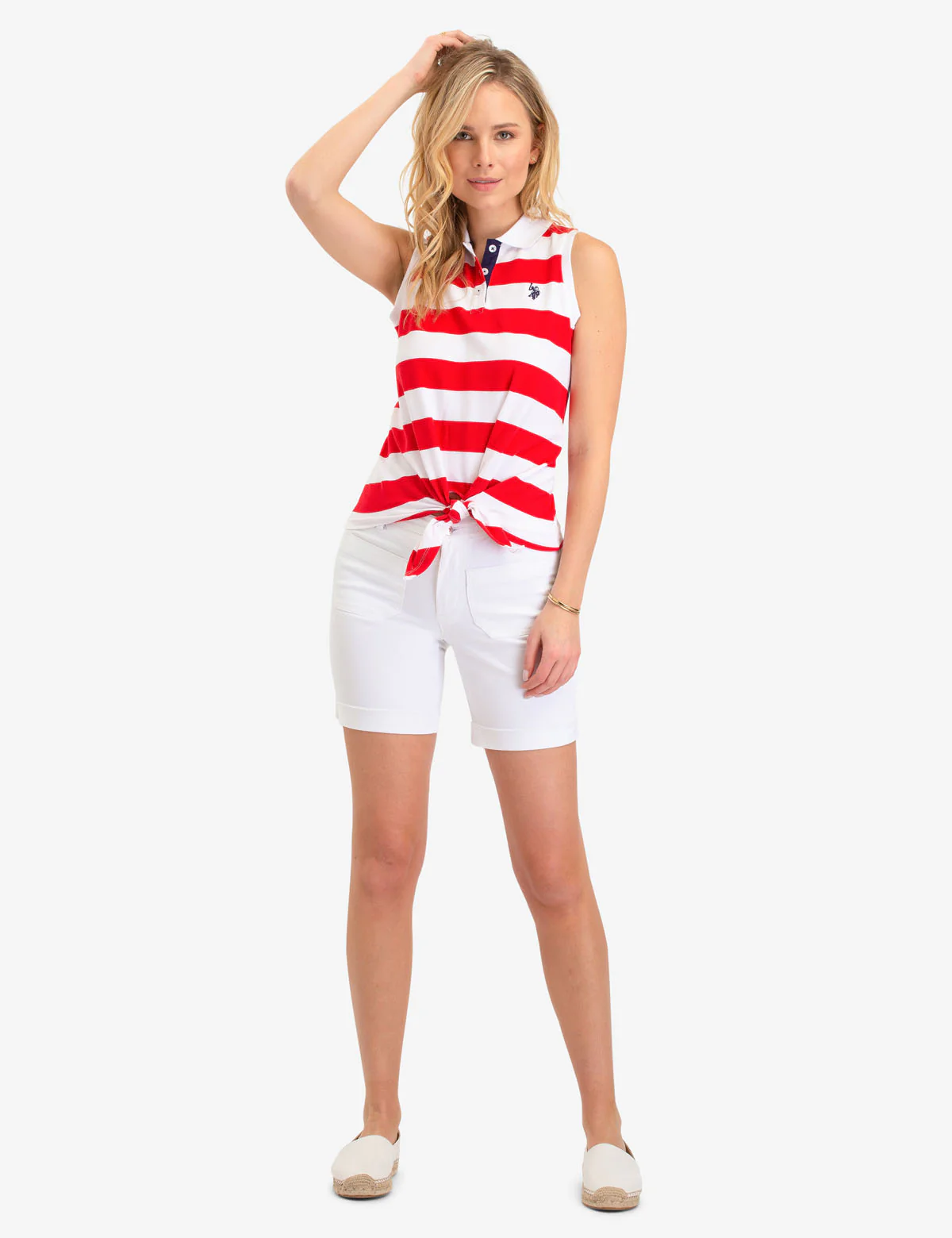 TIE FRONT STRIPED SLEEVELESS POLO SHIRT - Image 2