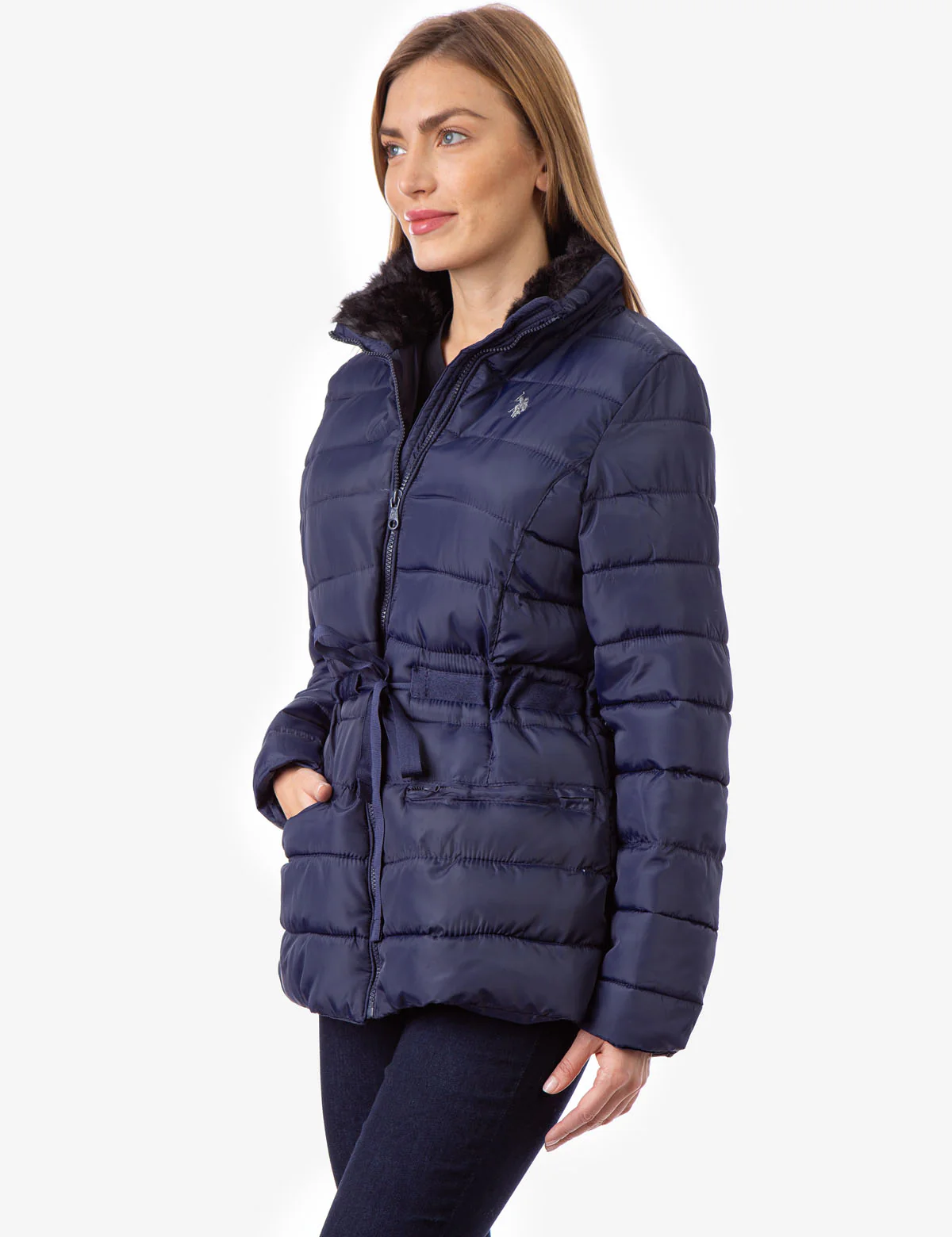 TIE WAIST FAUX FUR PUFFER JACKET - Image 4