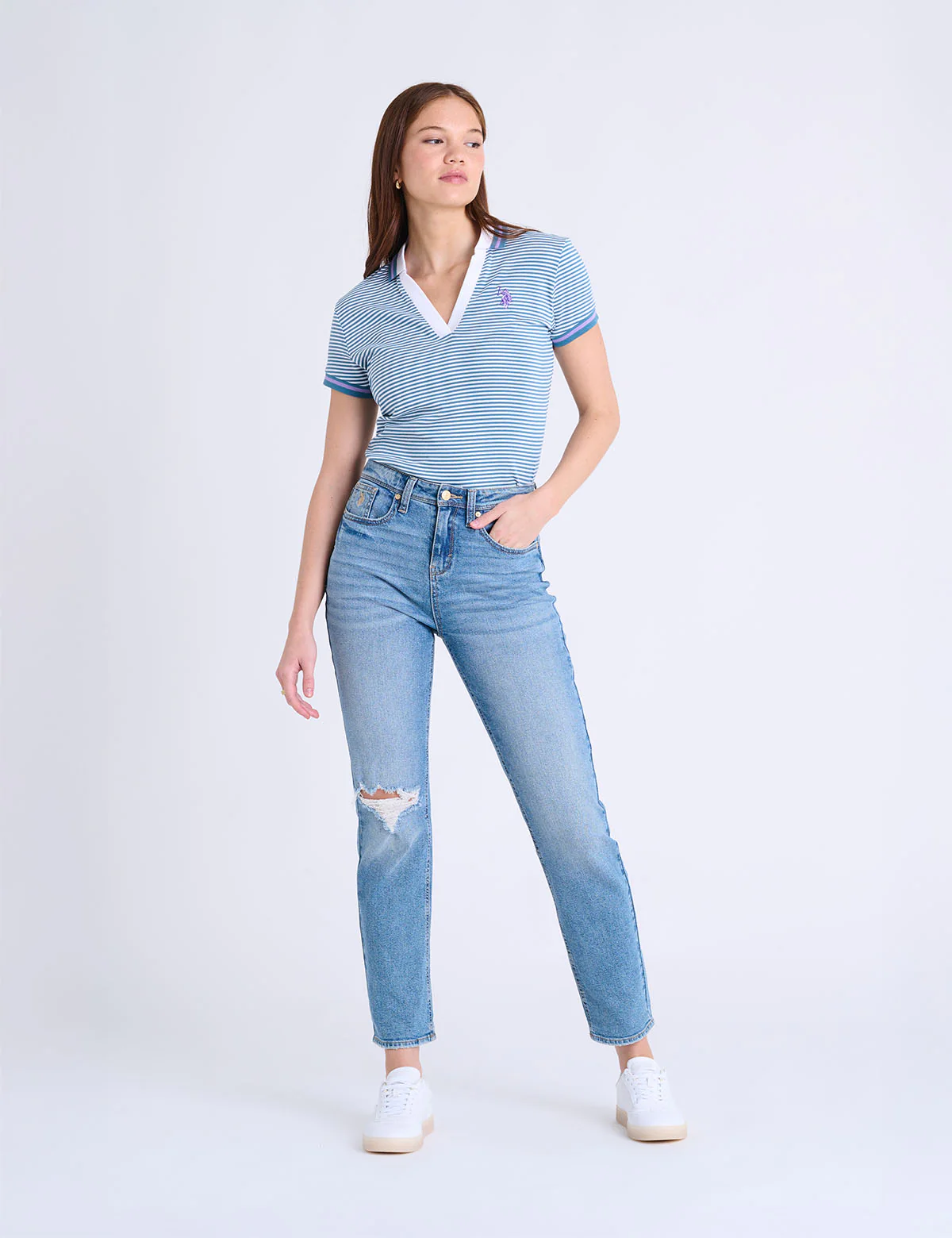 TIPPED SPLIT NECK STRIPE POLO SHIRT - Image 3