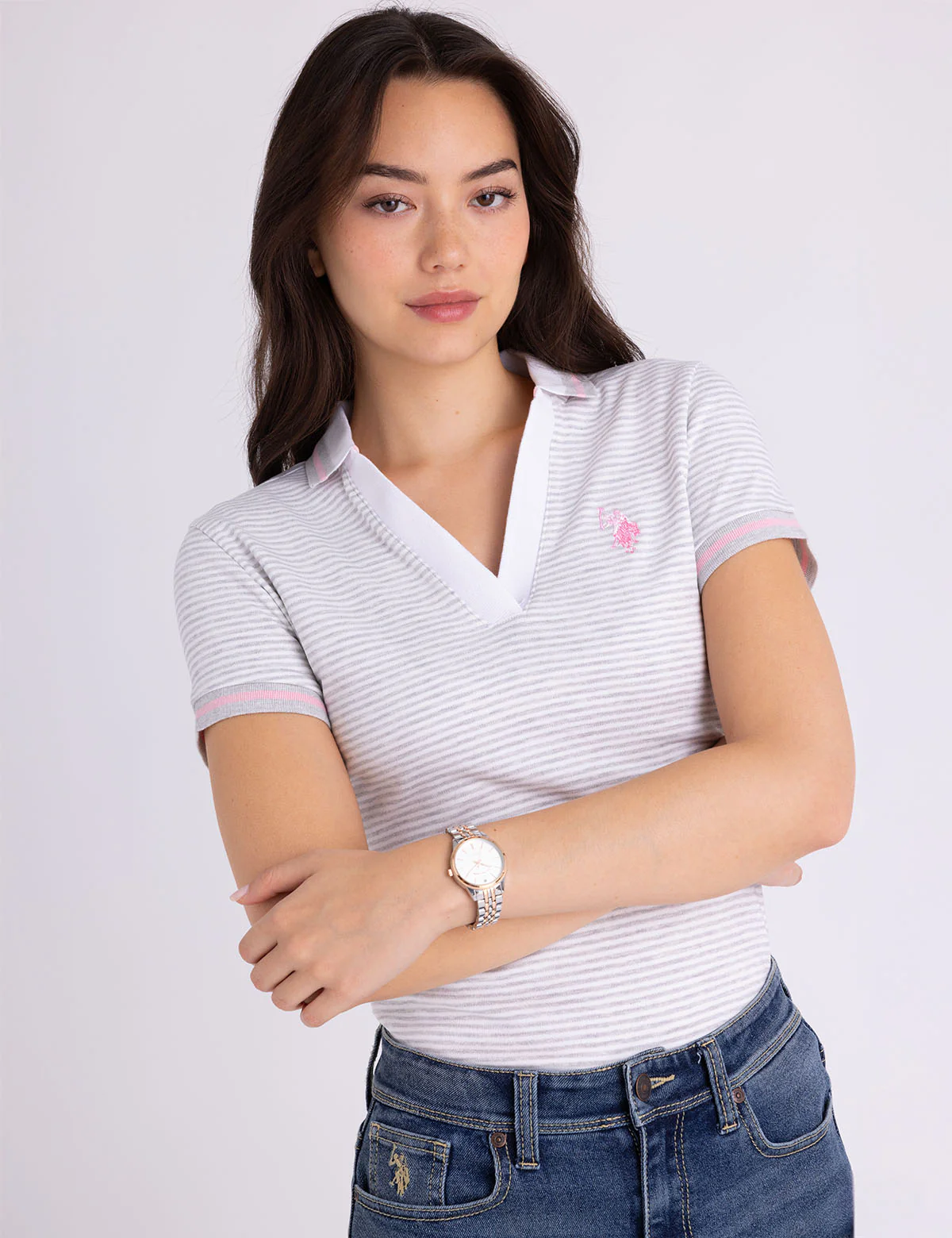TIPPED SPLIT NECK STRIPE POLO SHIRT - Image 5