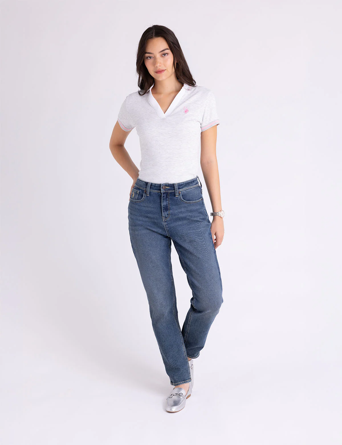 TIPPED SPLIT NECK STRIPE POLO SHIRT - Image 6