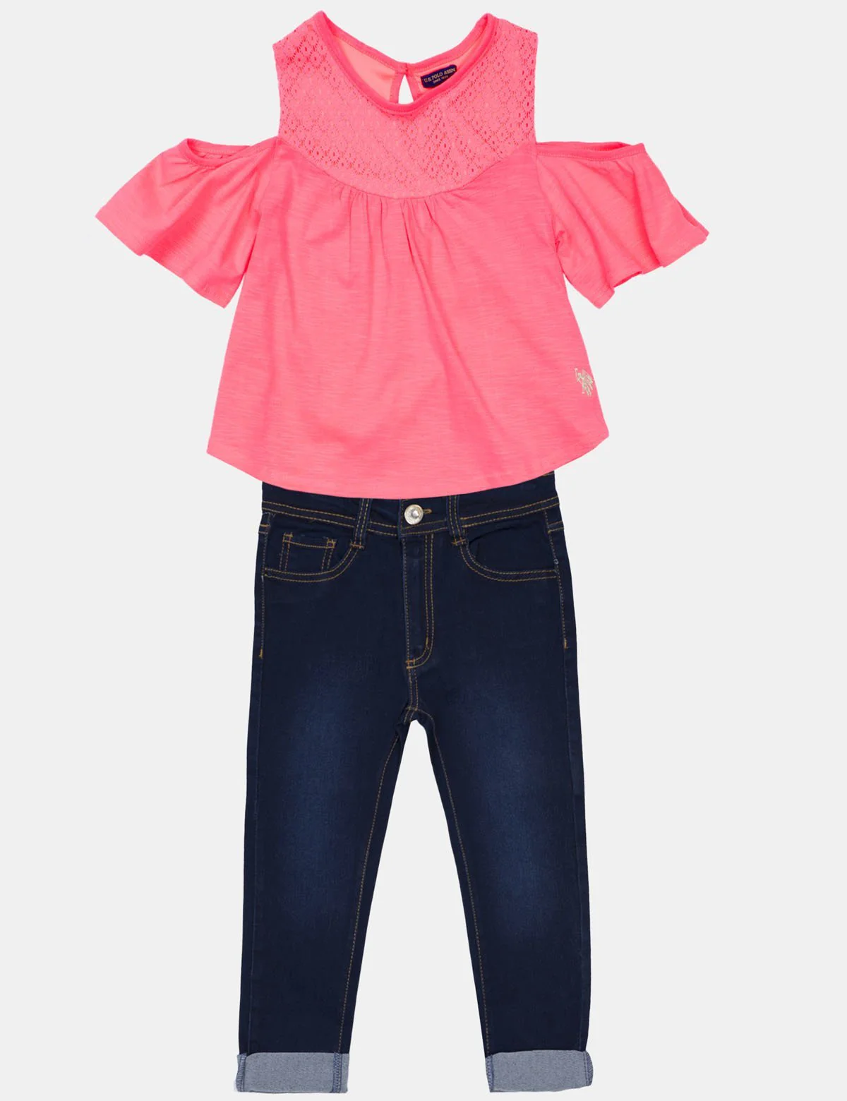 TODDLER 2 PIECE SET: FLUTTERY TOP & DENIM CAPRI