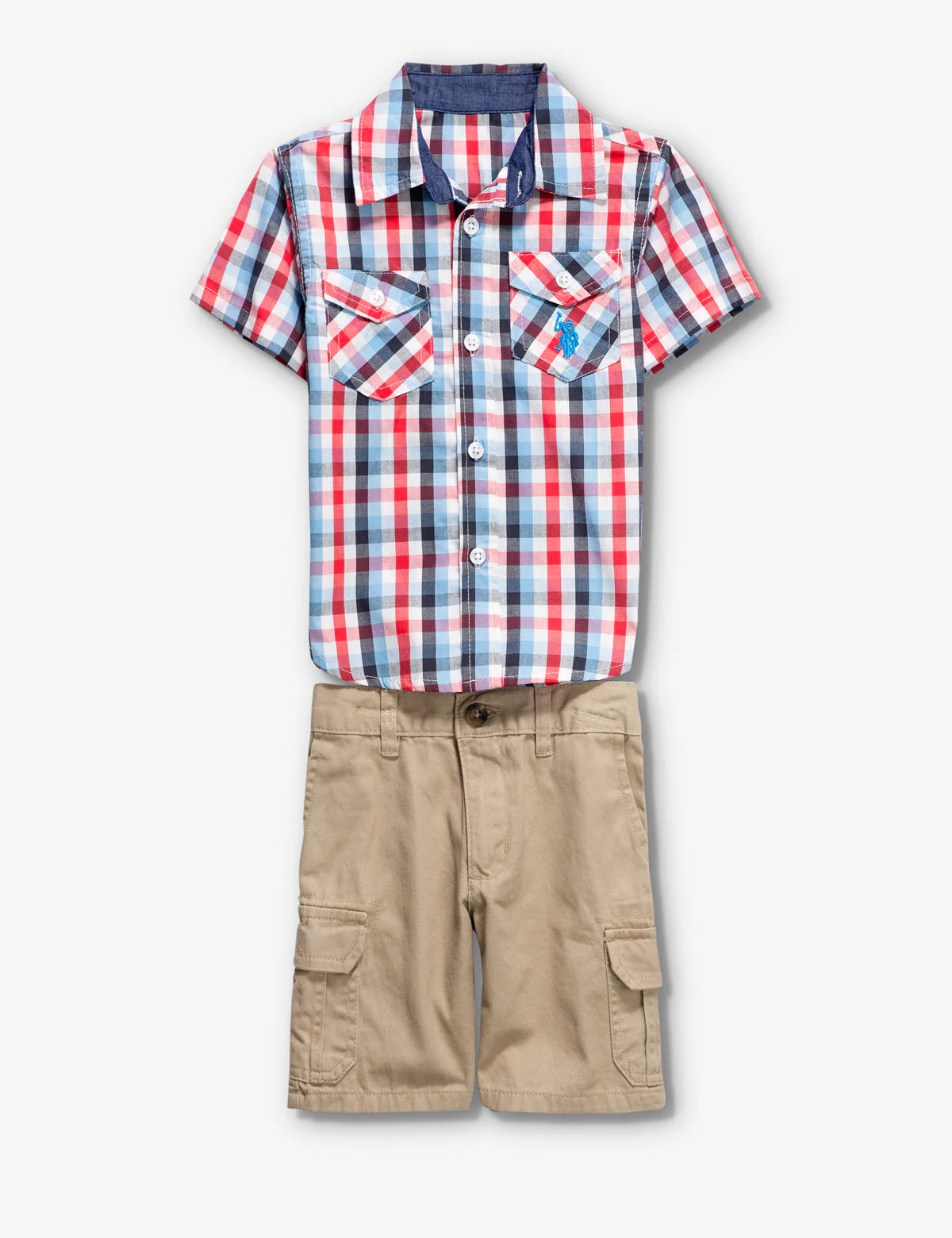 TODDLER BOYS 2 PIECE SET: PLAID SHIRT & SHORTS
