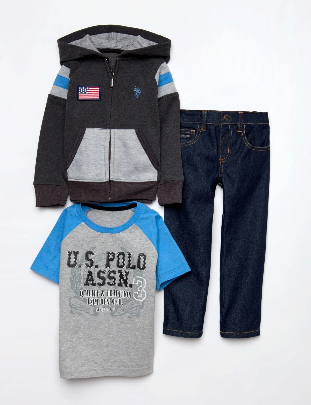 TODDLER BOYS 3 PIECE SET - FLEECE, TEE & JEANS