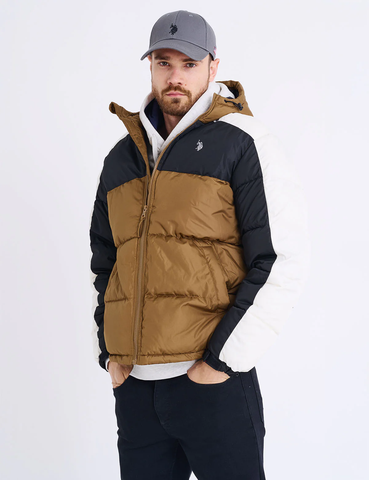 TRI COLOR BLOCK HOODED PUFFER JACKET - Image 13