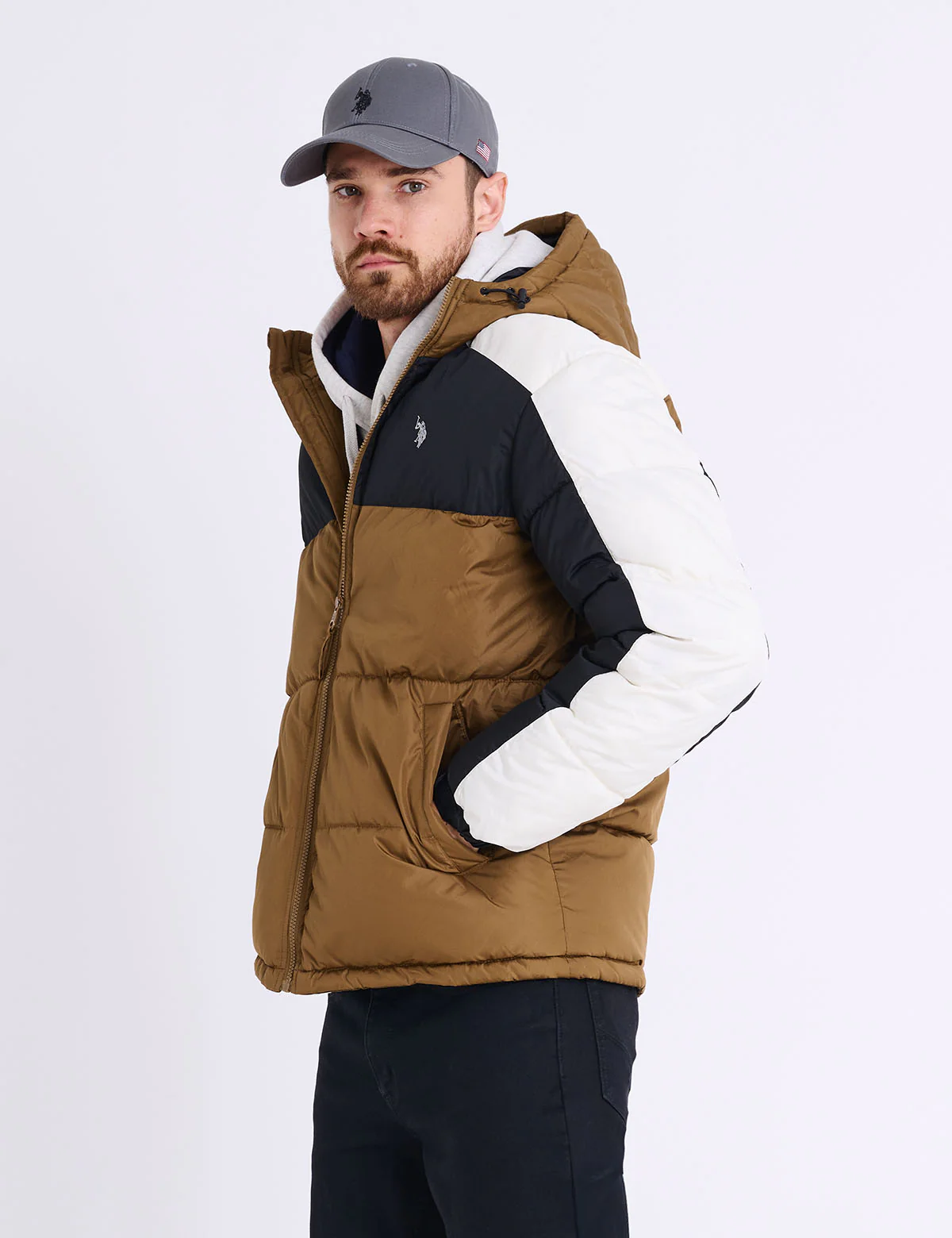 TRI COLOR BLOCK HOODED PUFFER JACKET - Image 14