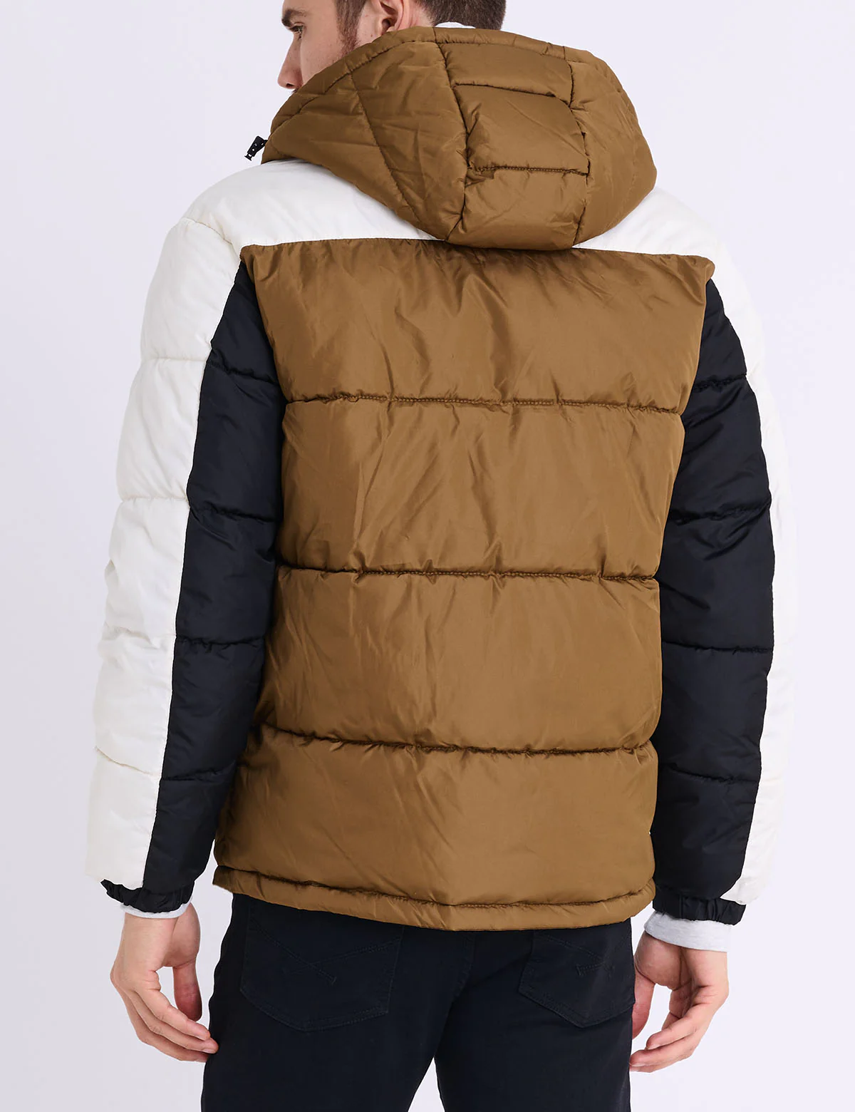 TRI COLOR BLOCK HOODED PUFFER JACKET - Image 16