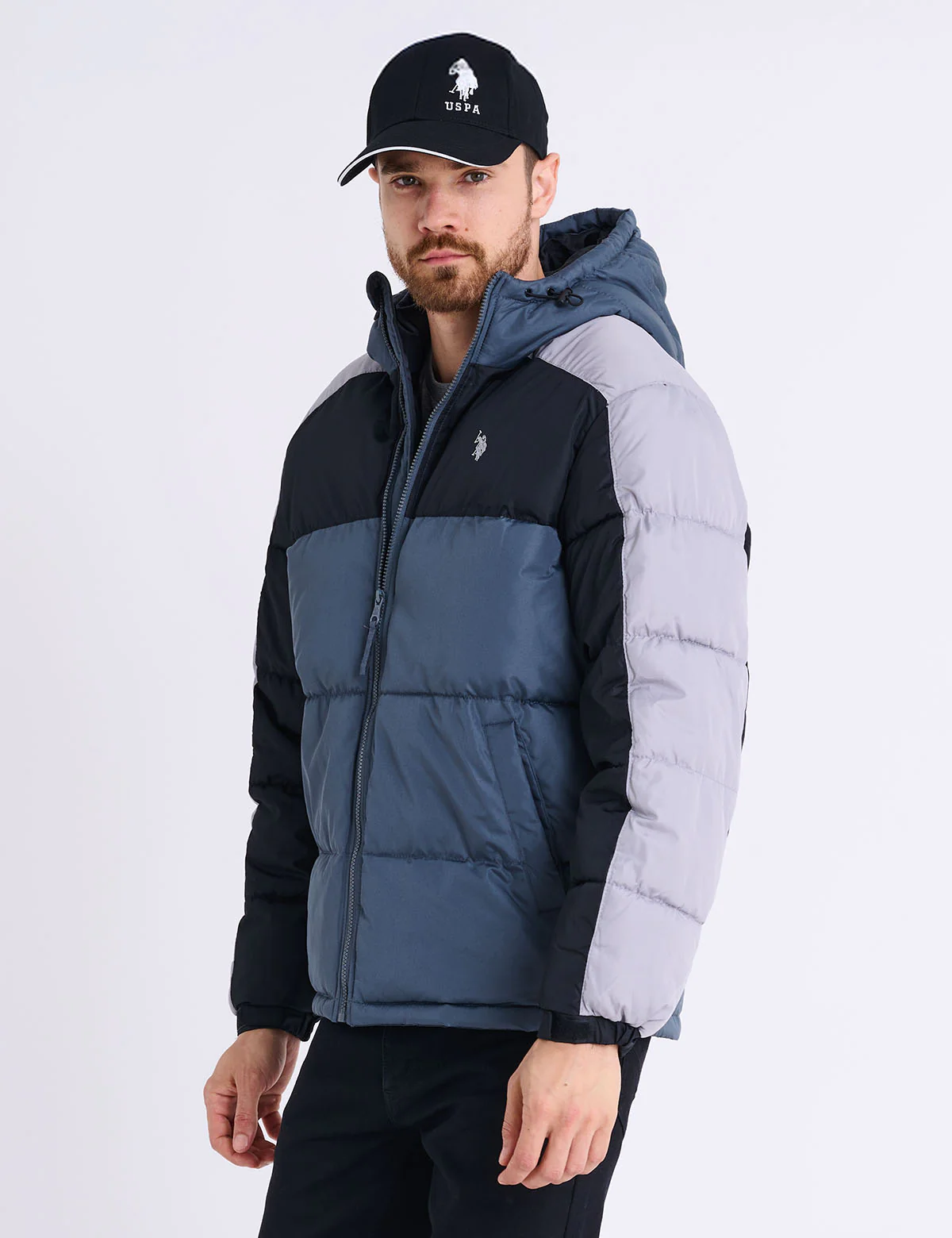 TRI COLOR BLOCK HOODED PUFFER JACKET - Image 17