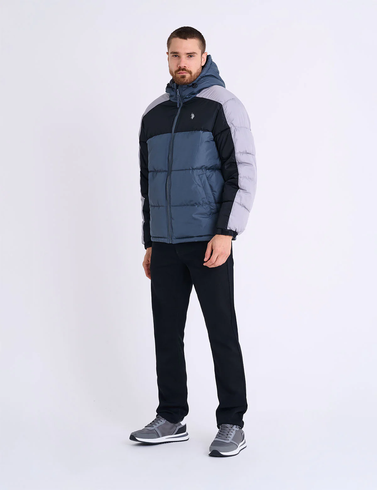 TRI COLOR BLOCK HOODED PUFFER JACKET - Image 18