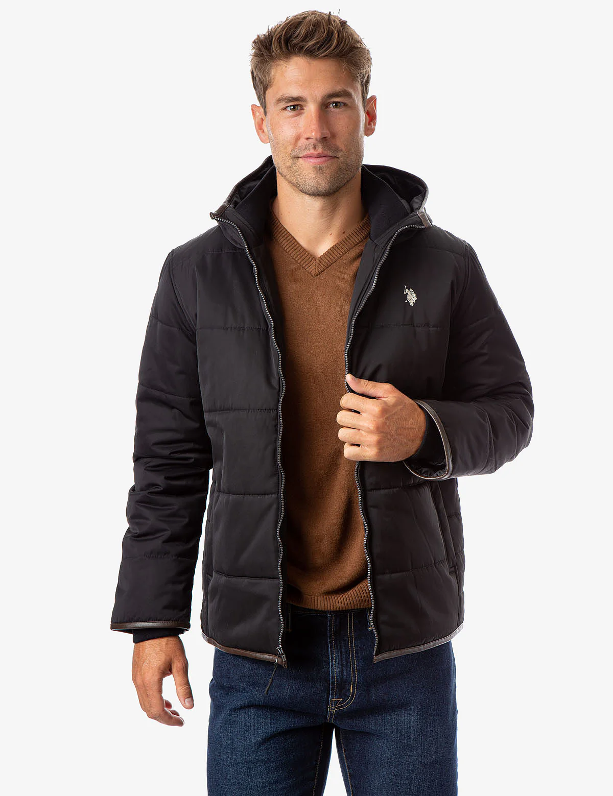 TRIM HOODED PUFFER JACKET