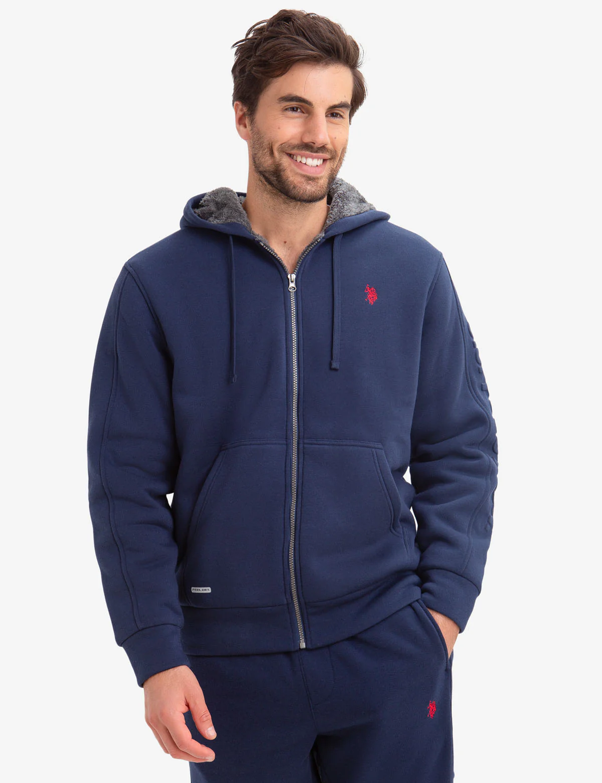 U.S. POLO ASSN. FAUX SHEARLING LINED EMBOSSED HOODIE