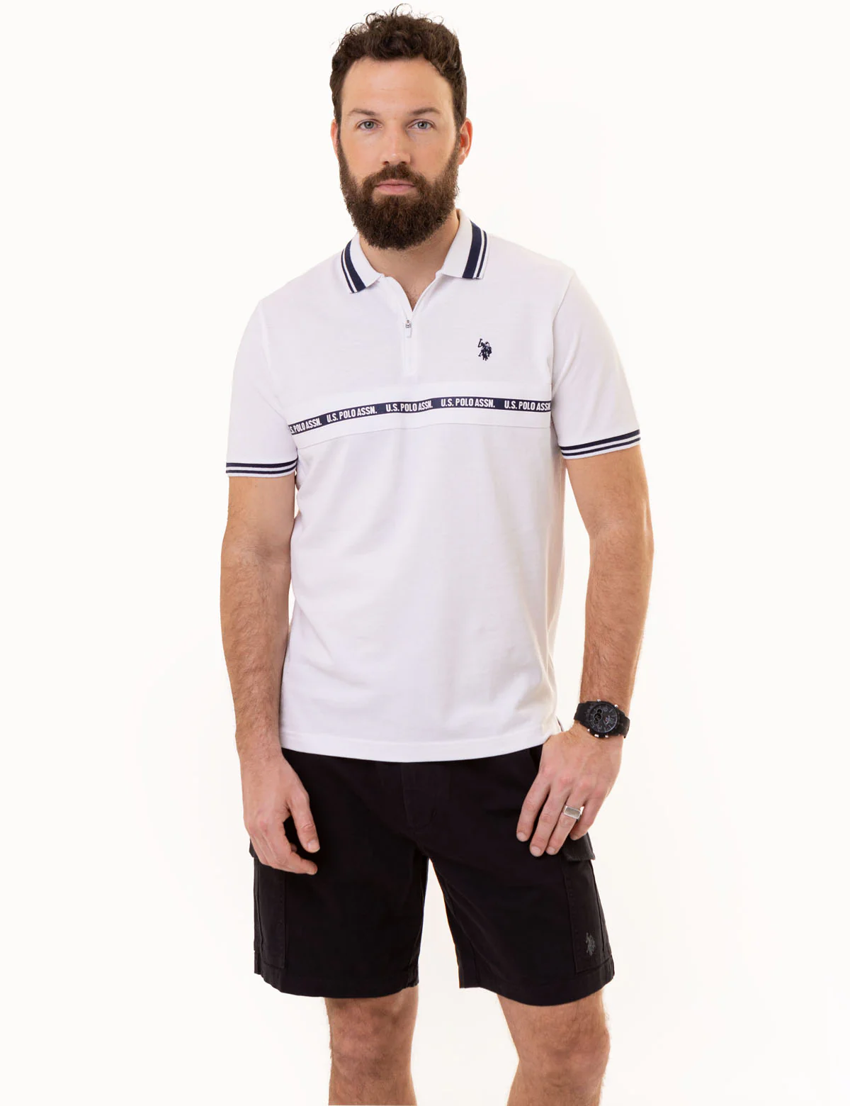 U.S. POLO ASSN. ZIPPER PLACKET PIECED POLO SHIRT
