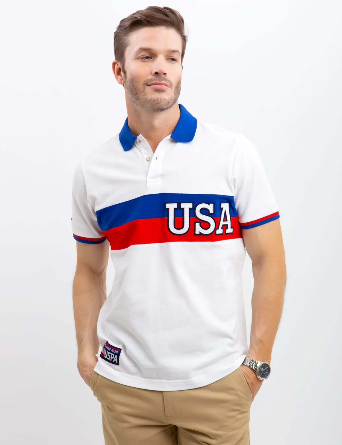 USA CHEST STRIPED POLO SHIRT - Image 5