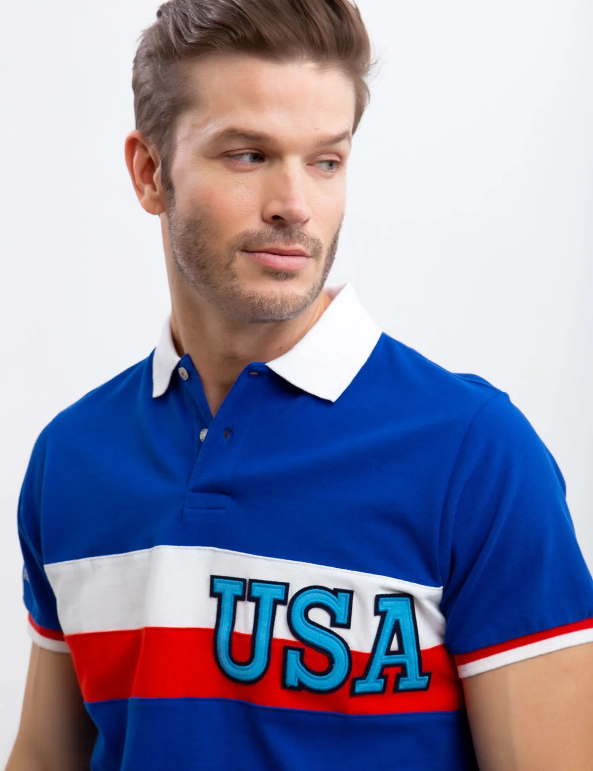 USA CHEST STRIPED POLO SHIRT - Image 6