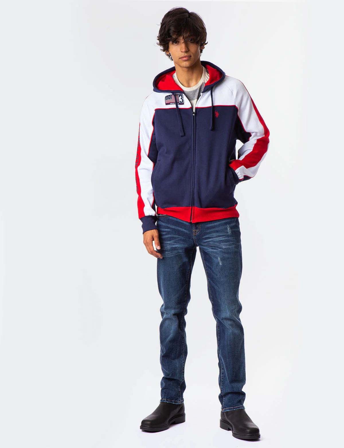 USA COLORBLOCK ZIP UP HOODED SWEATSHRIT - Image 2