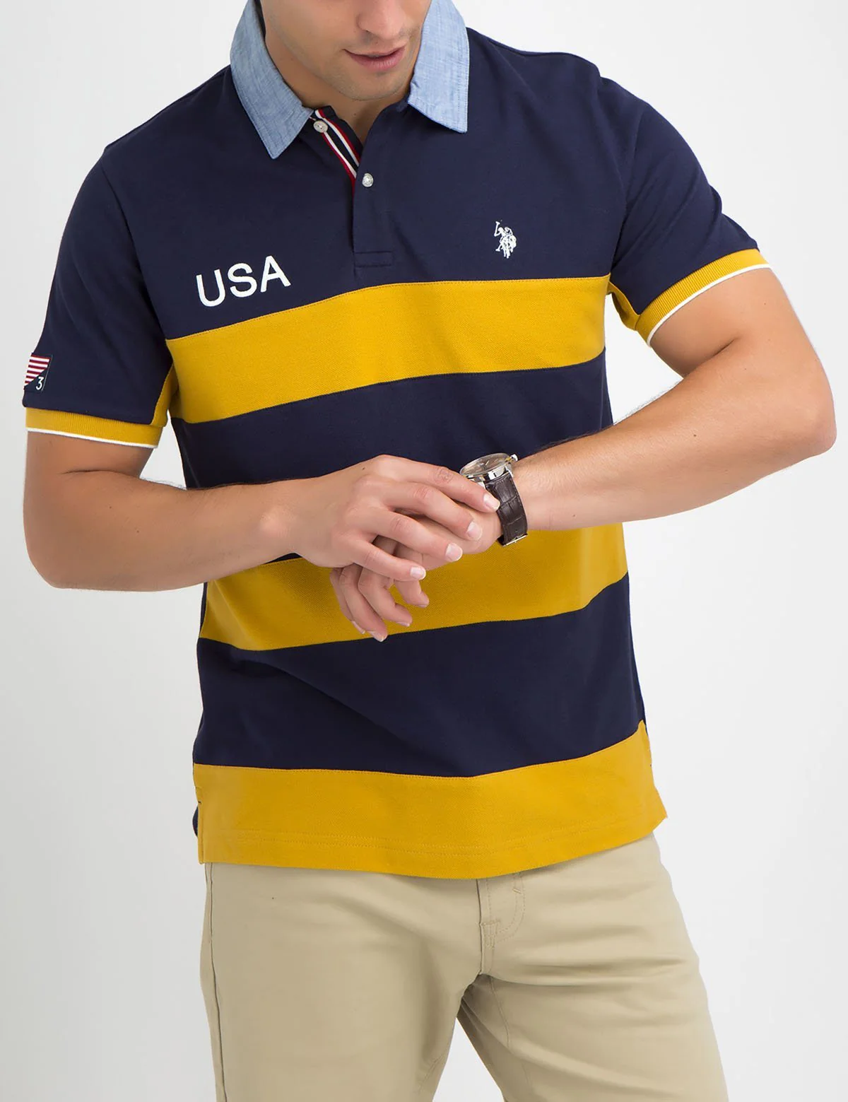 USA OXFORD COLLAR STRIPED POLO SHIRT - Image 9