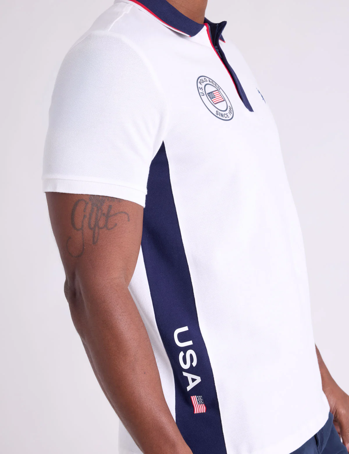 USA VERTICAL PATCH PIQUE POLO SHIRT WITH ZIP PLACKET - Image 7