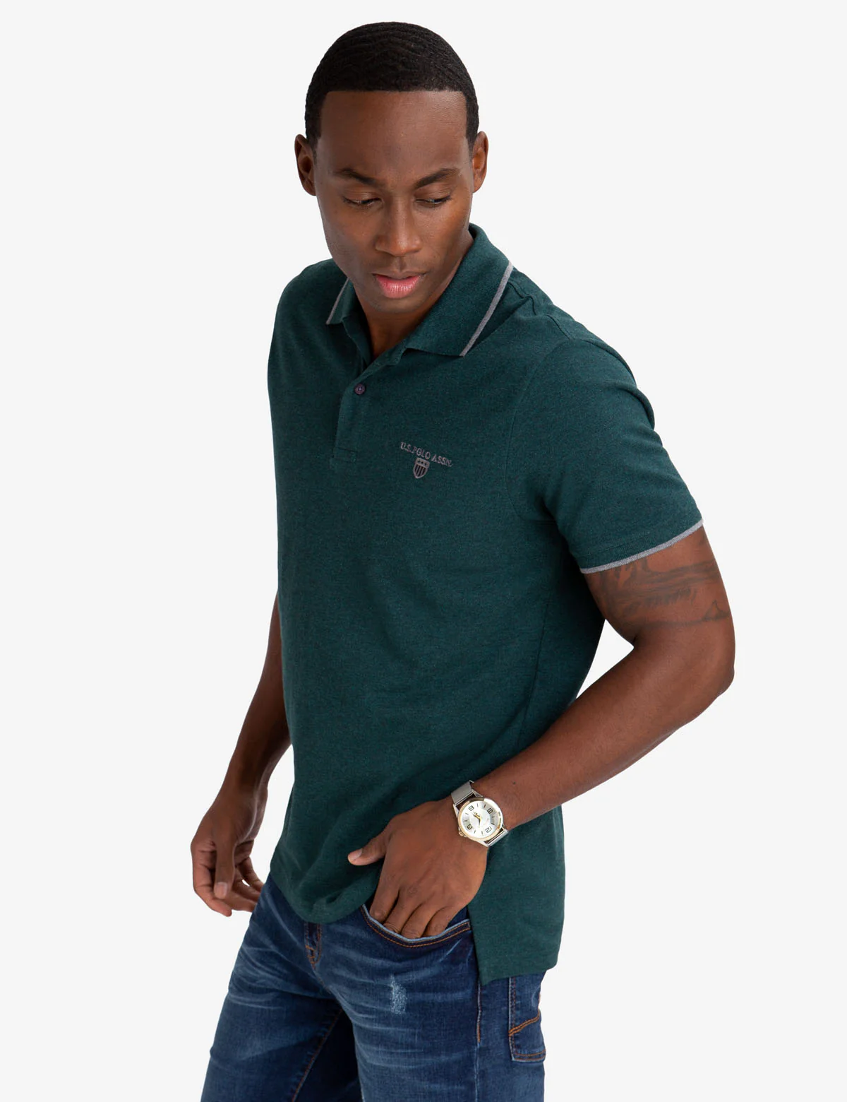 MARLED YARN POLO SHIRT WITH EMBROIDERED CREST - Image 14
