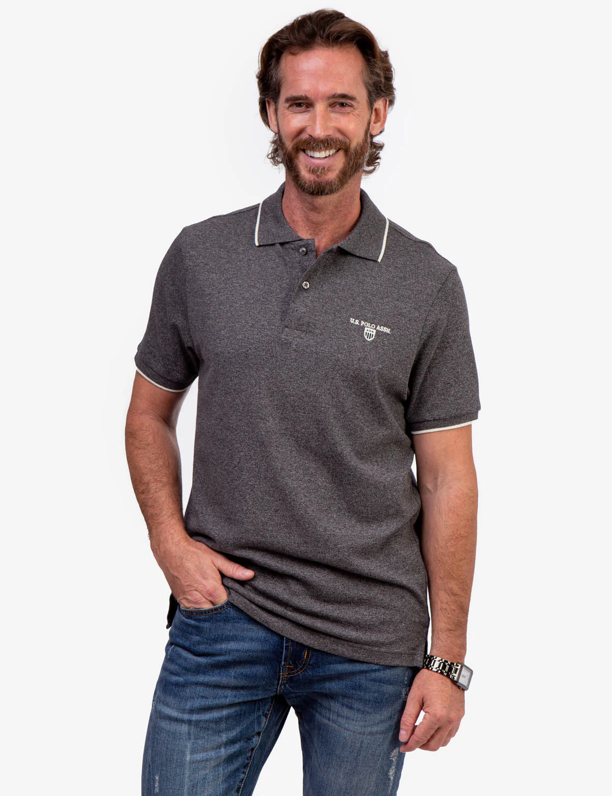 MARLED YARN POLO SHIRT WITH EMBROIDERED CREST - Image 3