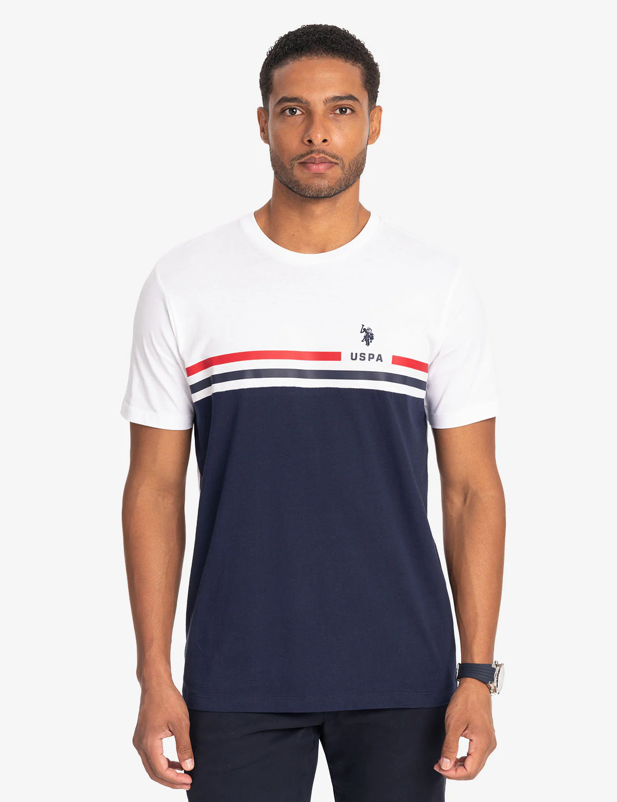USPA STRIPE PRINT JERSEY T-SHIRT