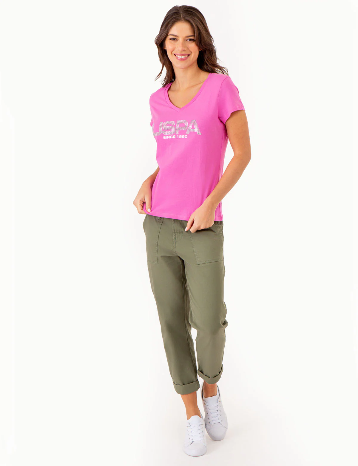 USPA STUD EMBELLISHED V-NECK T-SHIRT - Image 2