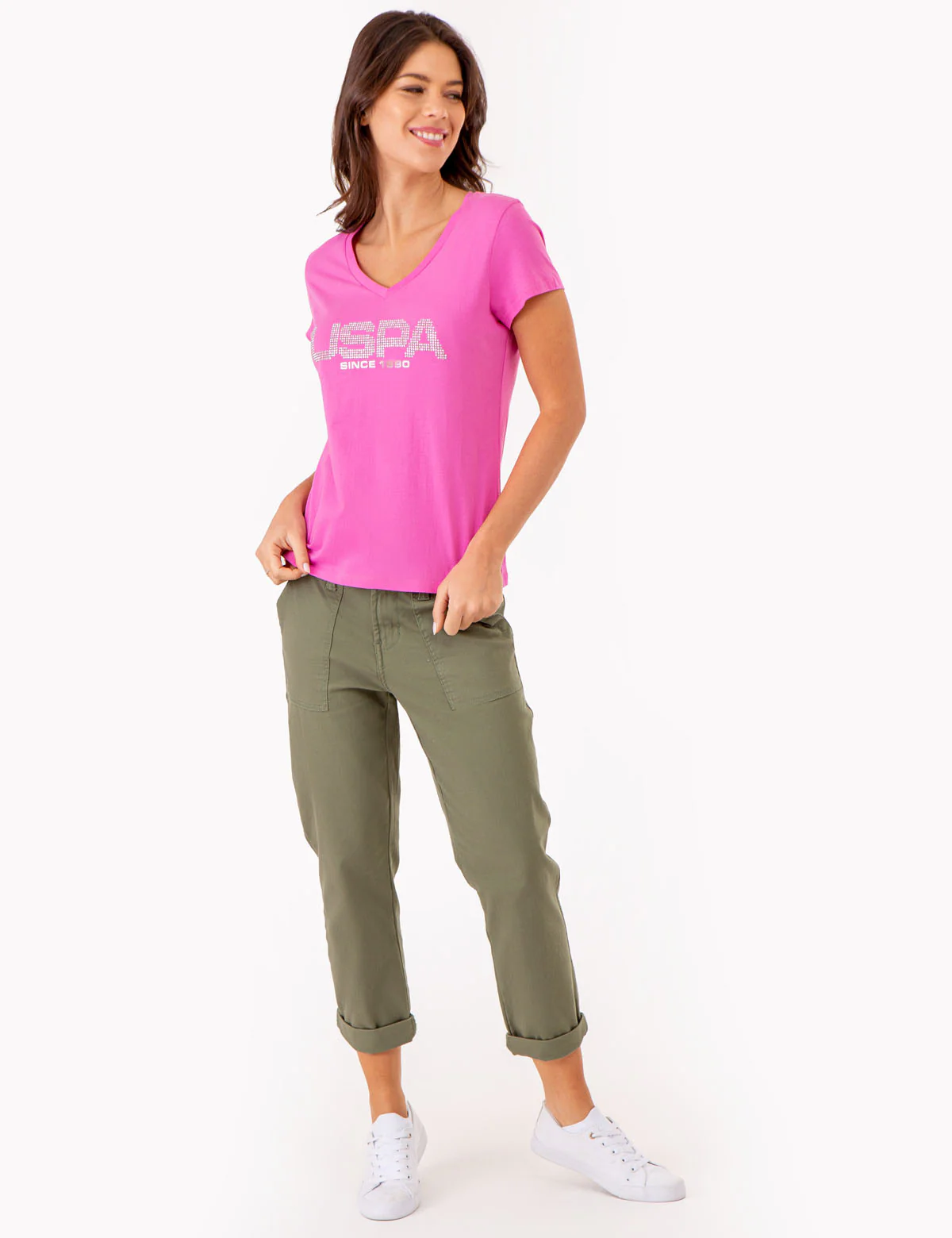 USPA STUD EMBELLISHED V-NECK T-SHIRT - Image 4