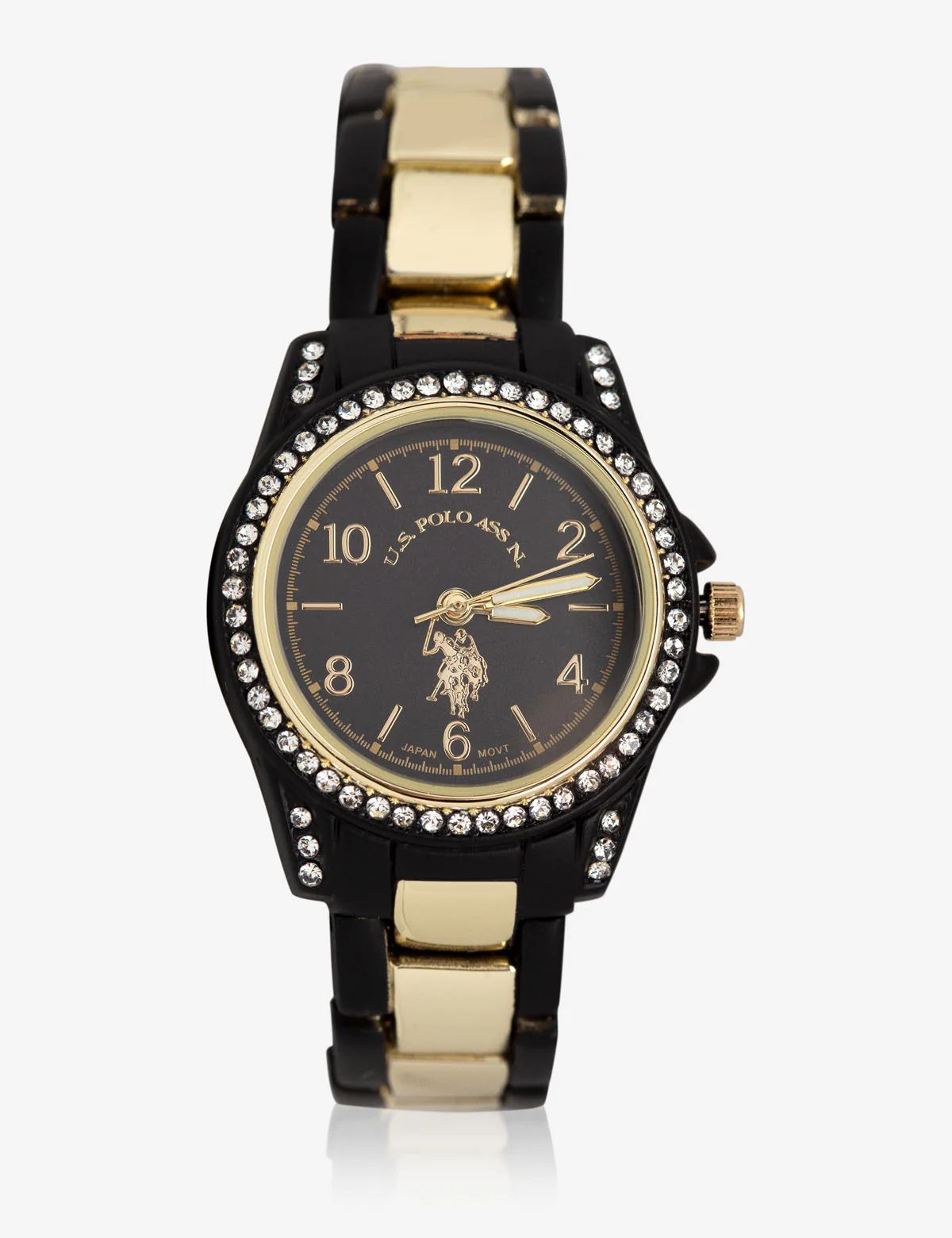 USPA WOMEN'S RHINESTONE, BLACK & GOLD TONE WATCH - Image 4