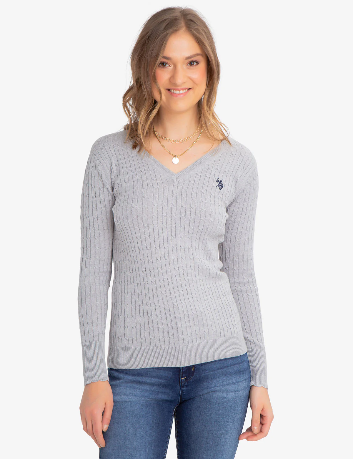 V-NECK CABLE KNIT SWEATER - Image 13