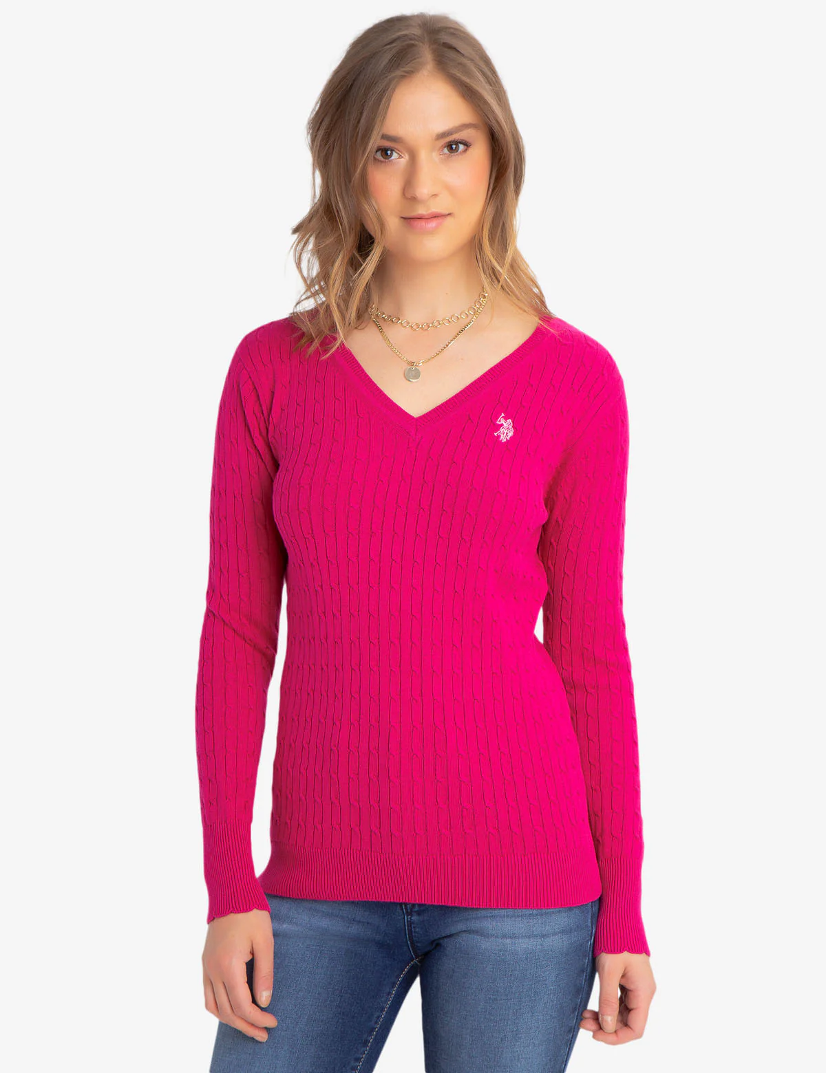 V-NECK CABLE KNIT SWEATER - Image 14