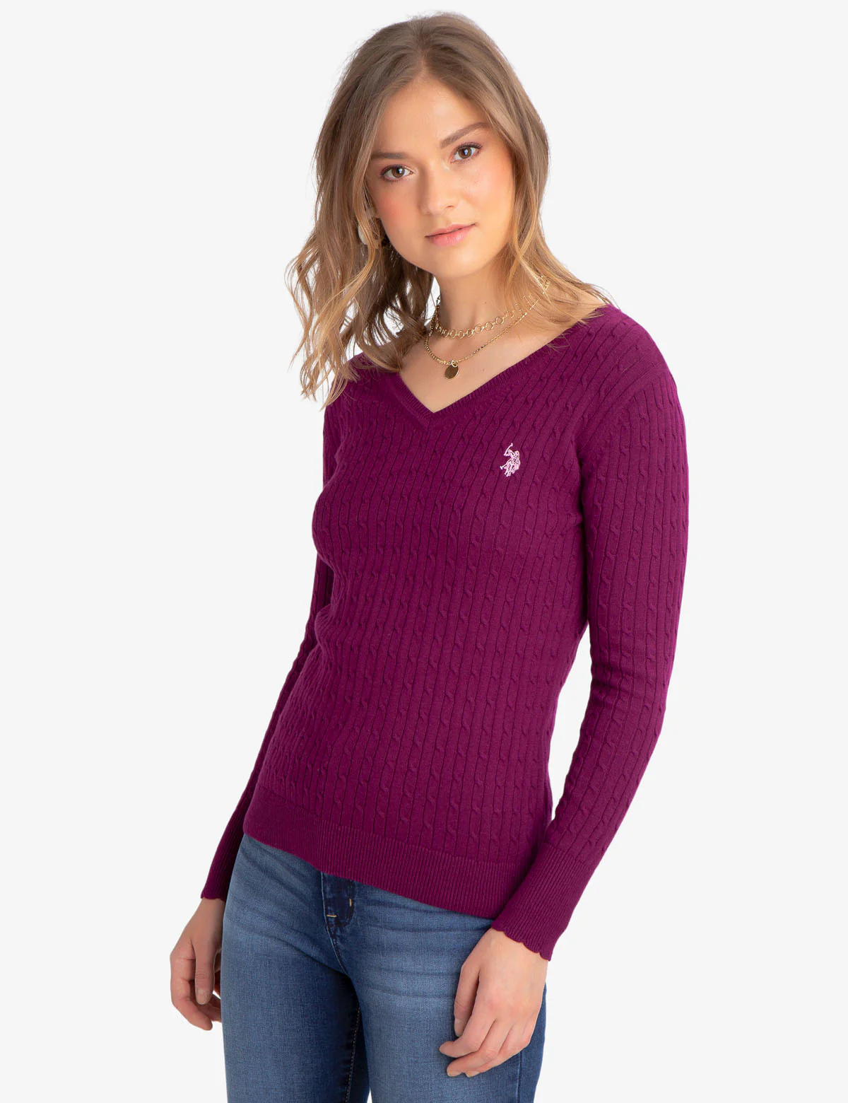 V-NECK CABLE KNIT SWEATER - Image 16