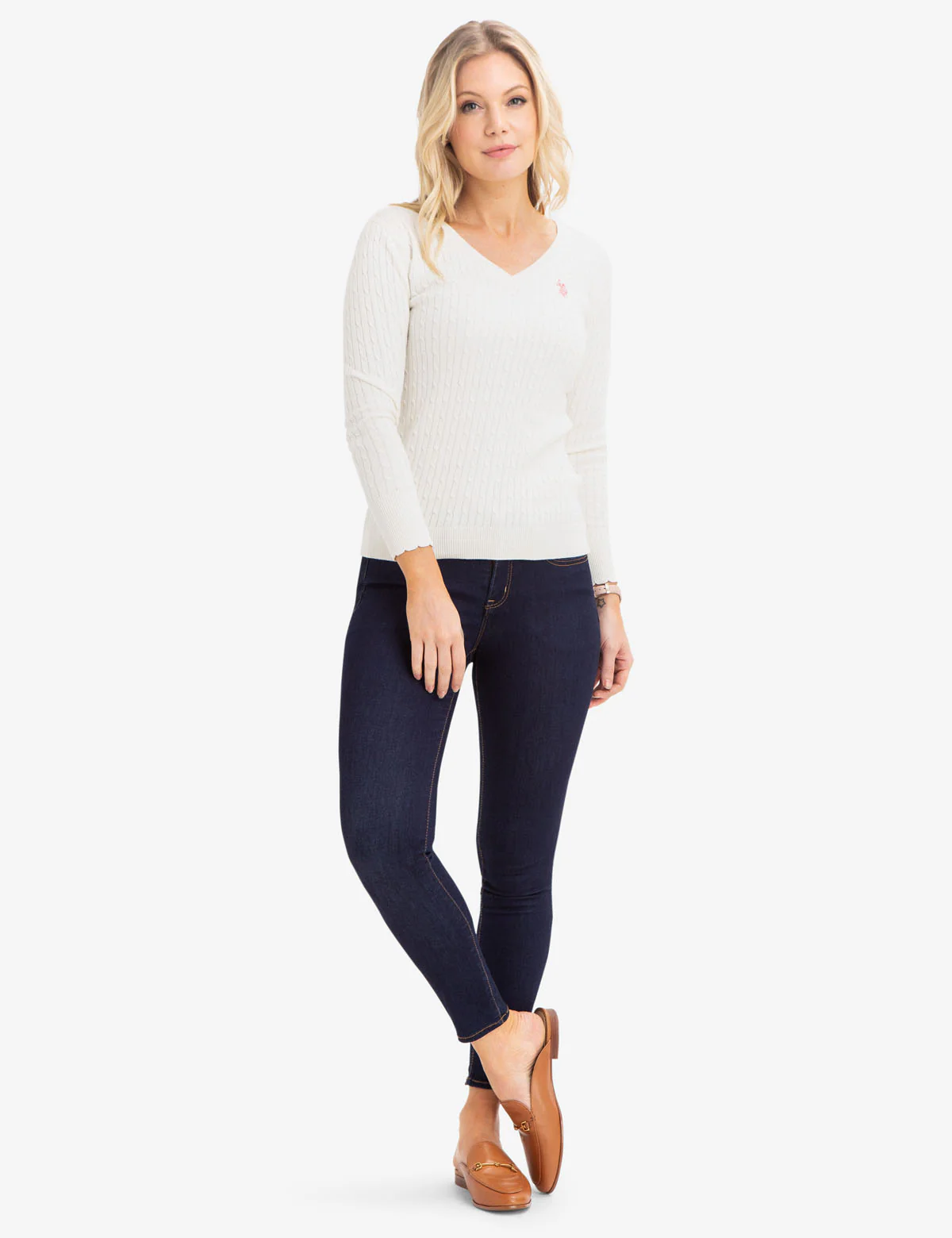 V-NECK CABLE KNIT SWEATER - Image 23