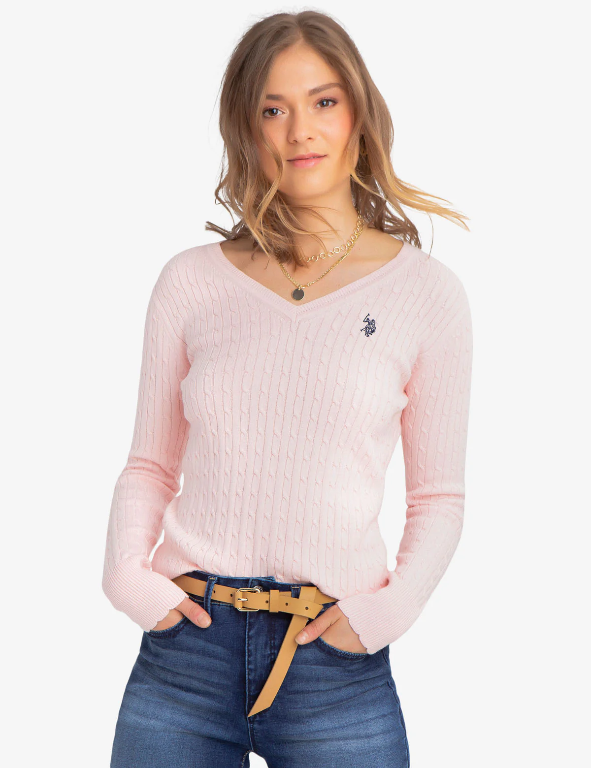 V-NECK CABLE KNIT SWEATER - Image 5