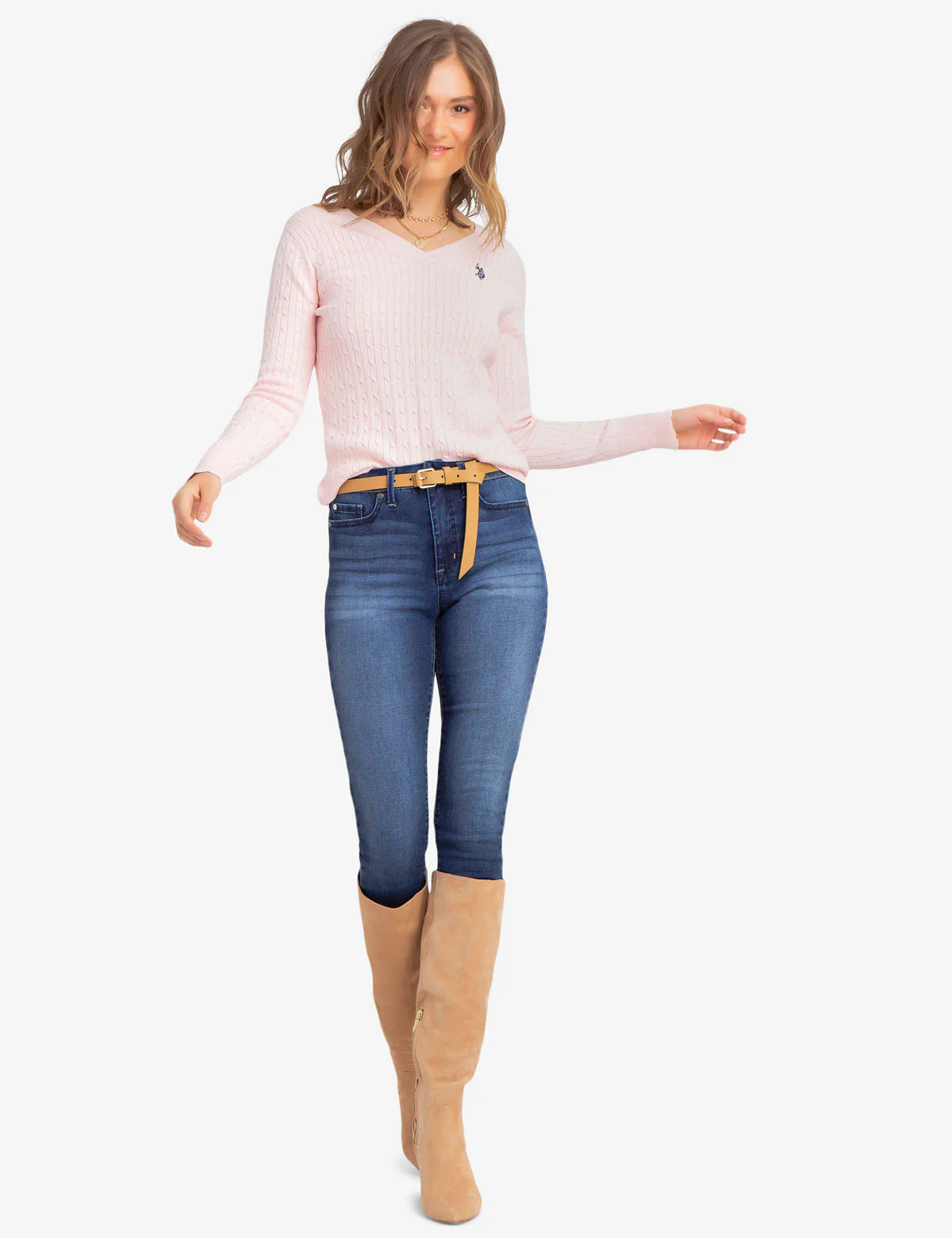 V-NECK CABLE KNIT SWEATER - Image 6
