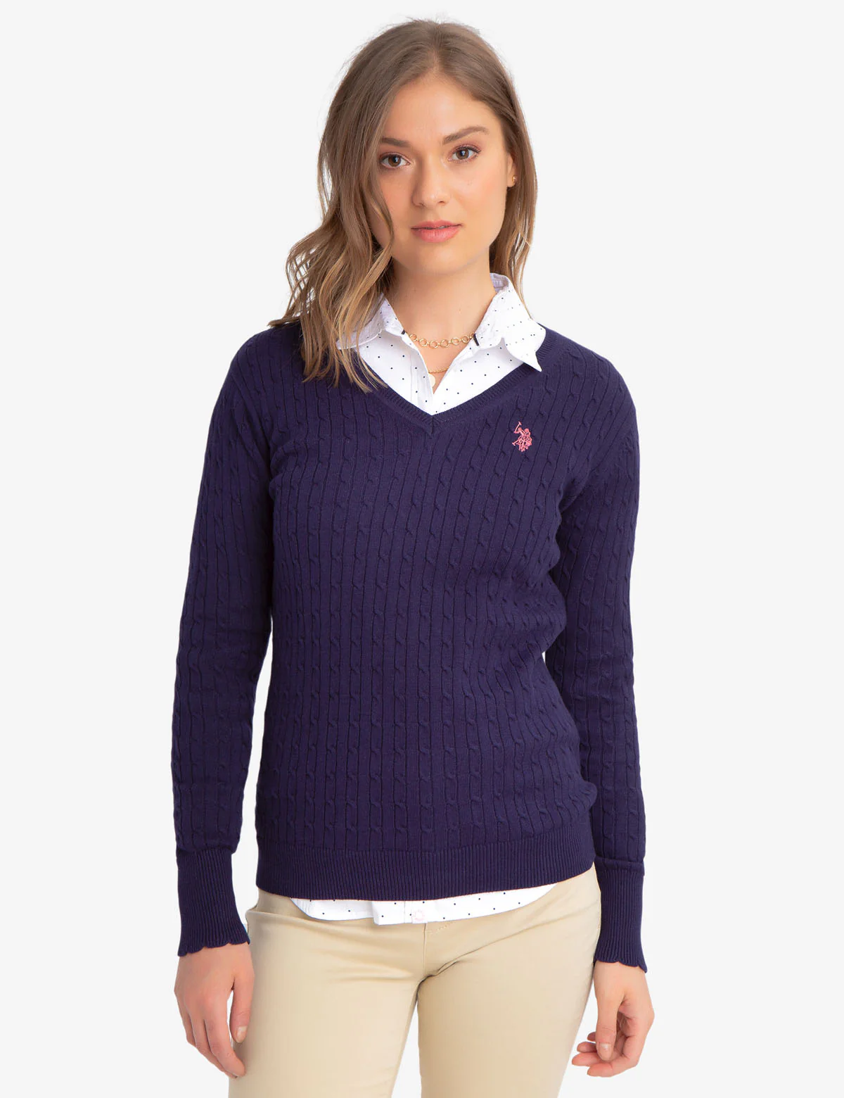V-NECK CABLE KNIT SWEATER - Image 9
