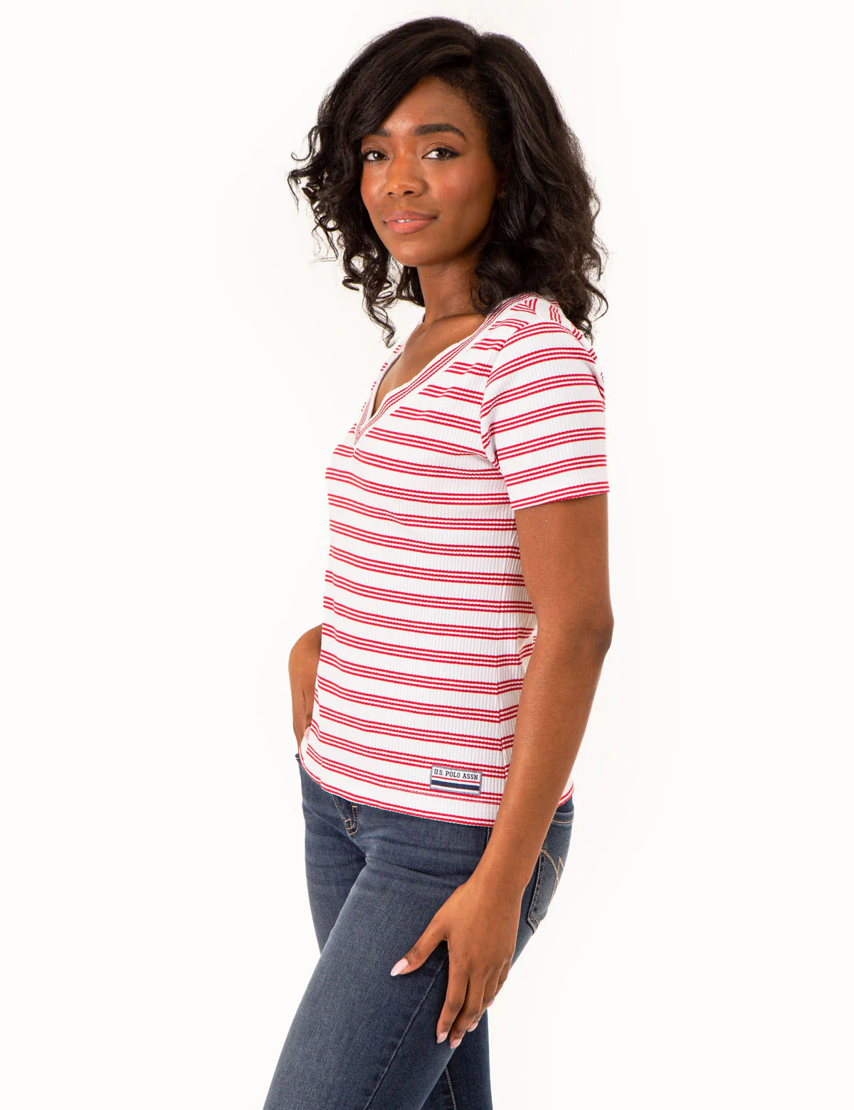 V-NECK RIBBED STRIPED TOP - Image 9