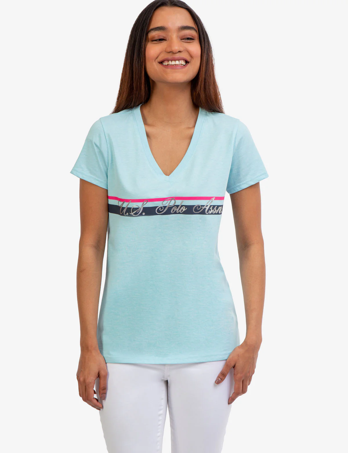 V-NECK STRIPE FOIL GRAPHIC T-SHIRT - Image 10