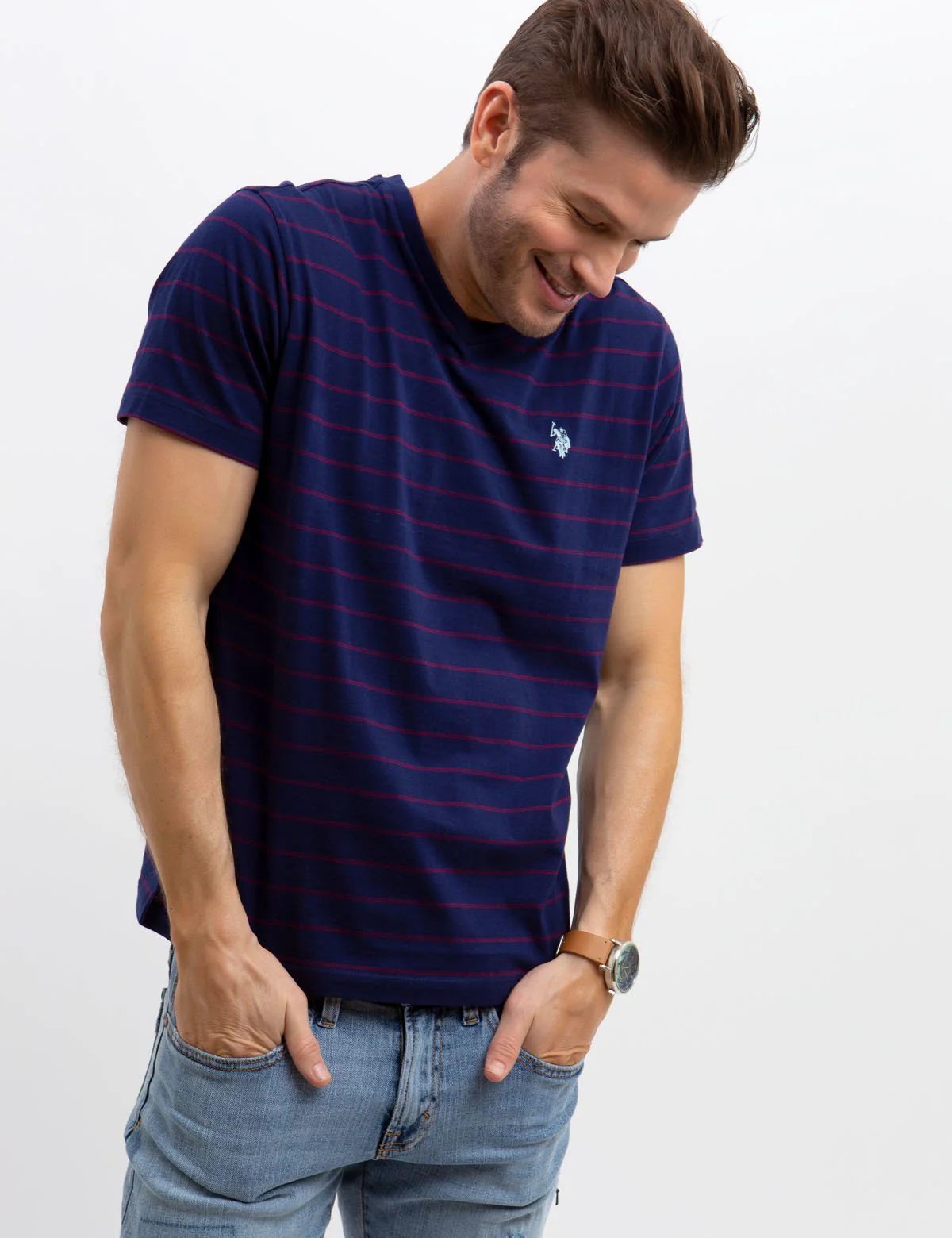 V-NECK STRIPED TEE - Image 8
