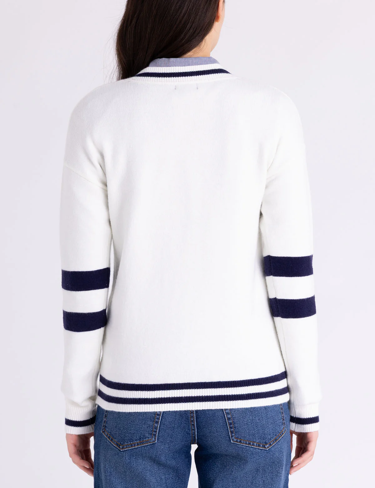 V-NECK VARSITY STRIPE SWEATER - Image 3