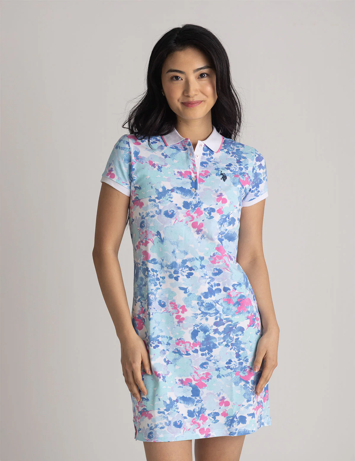 WATER FLORAL PRINTED POLO DRESS