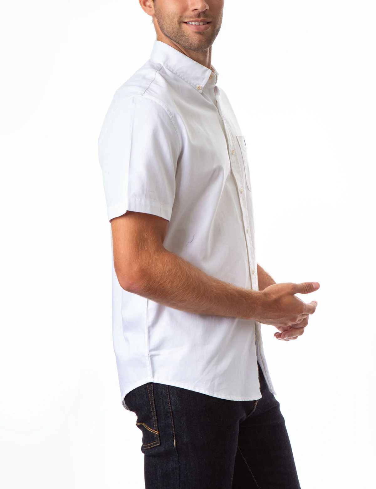 WHITE DENIM SHORT SLEEVE SHIRT - Image 2
