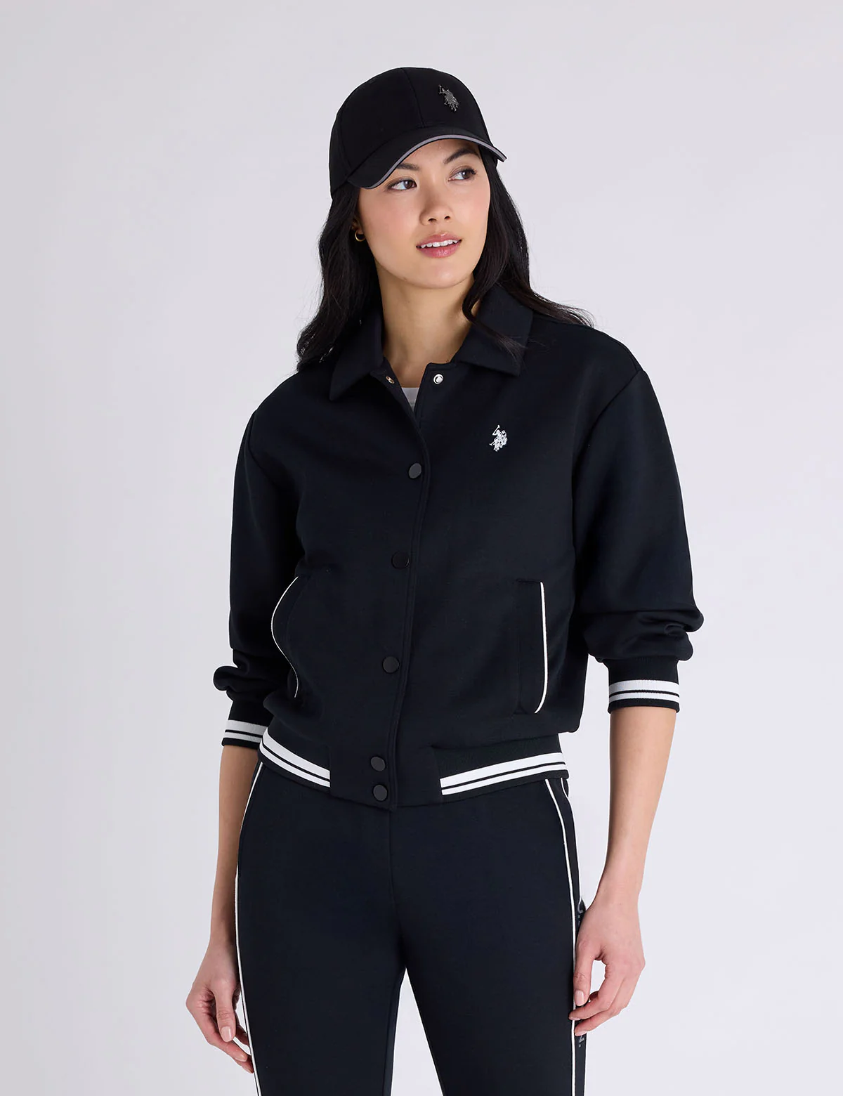 WHITE LABEL COLLAR SNAP BOMBER JACKET