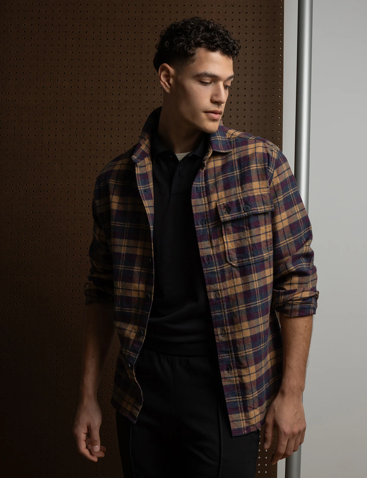 WHITE LABEL HEATHER TWILL PLAID SHIRT