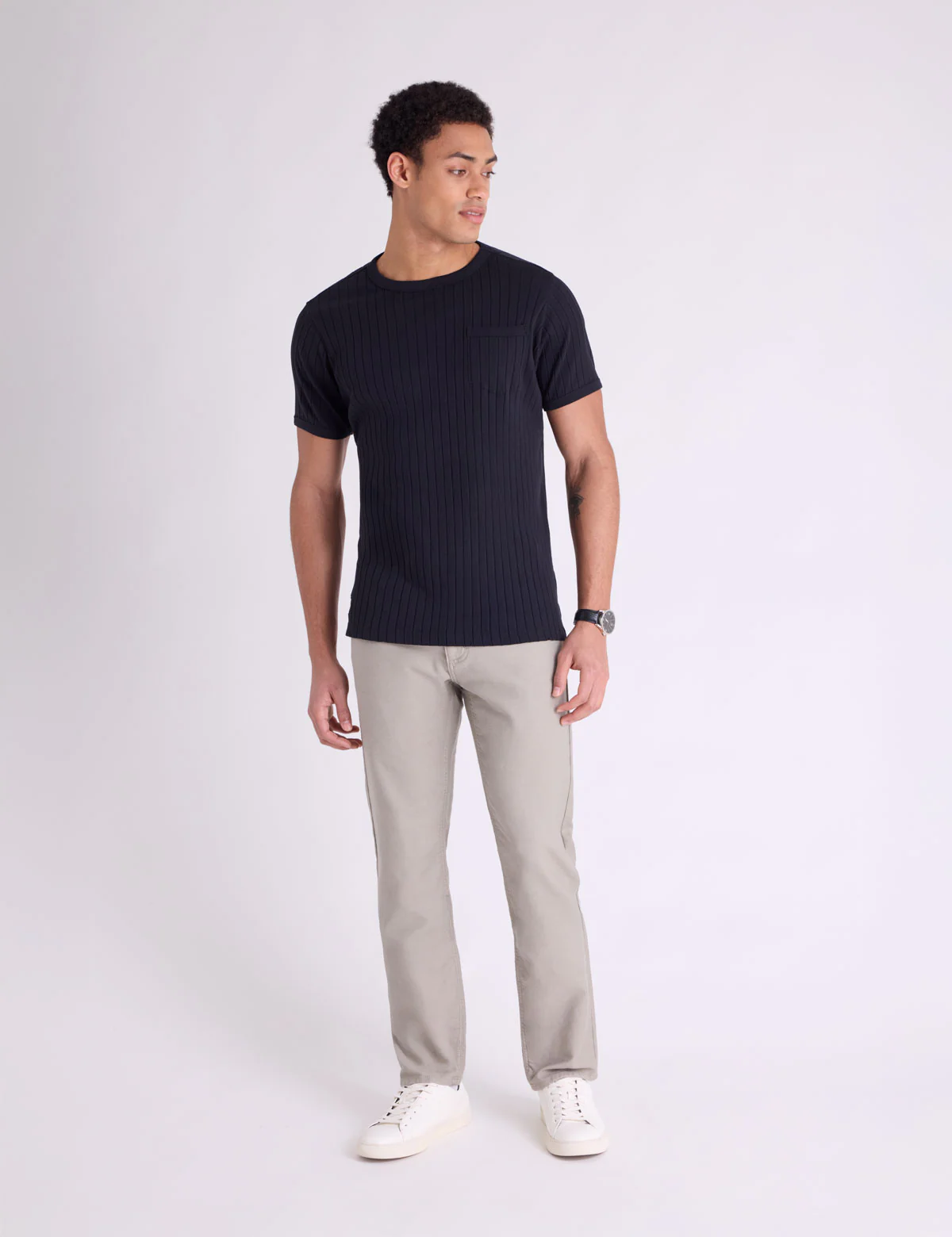 WHITE LABEL RIB CREW T-SHIRT WITH POCKET - Image 3