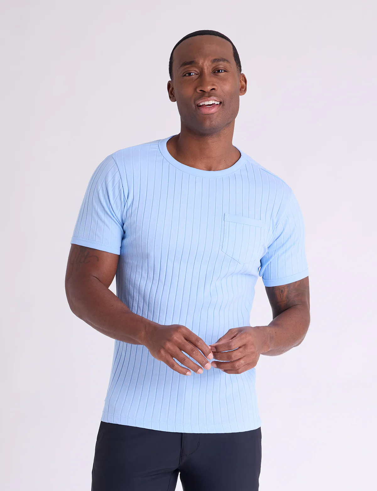WHITE LABEL RIB CREW T-SHIRT WITH POCKET - Image 6