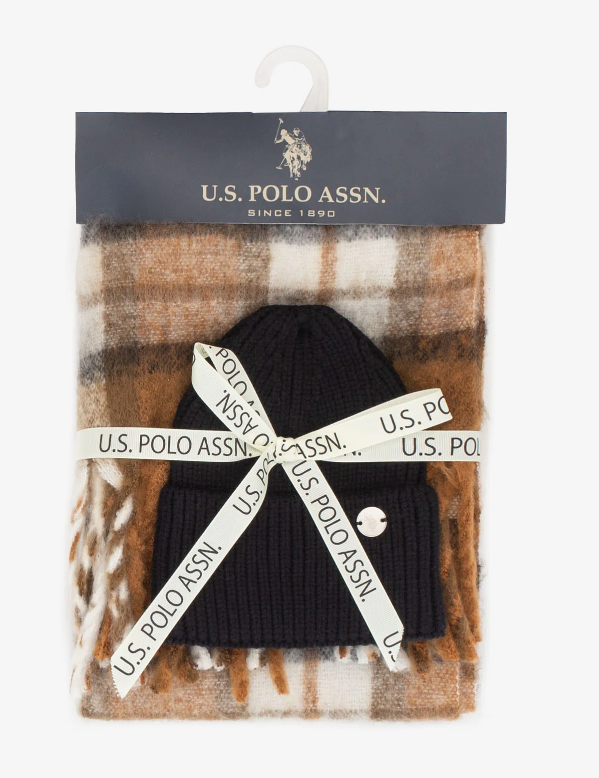 WOMENS BEANIE AND PLAID SCARF SET