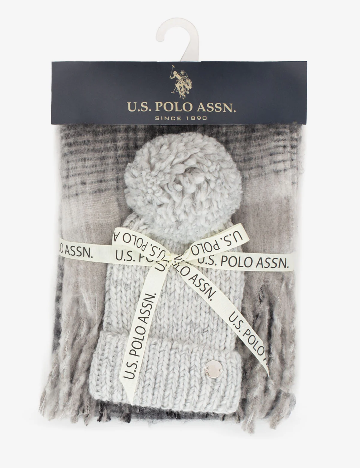 WOMENS POM POM BEANIE AND PLAID SCARF SET - Image 2