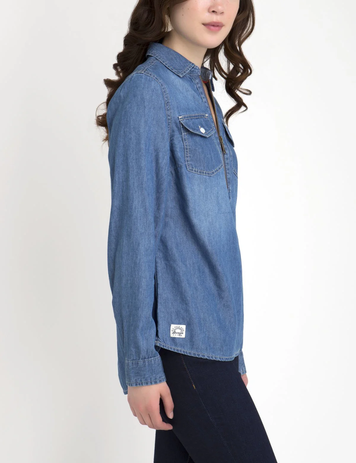 ZIP PLACKET POPOVER CHAMBRAY SHIRT - Image 5
