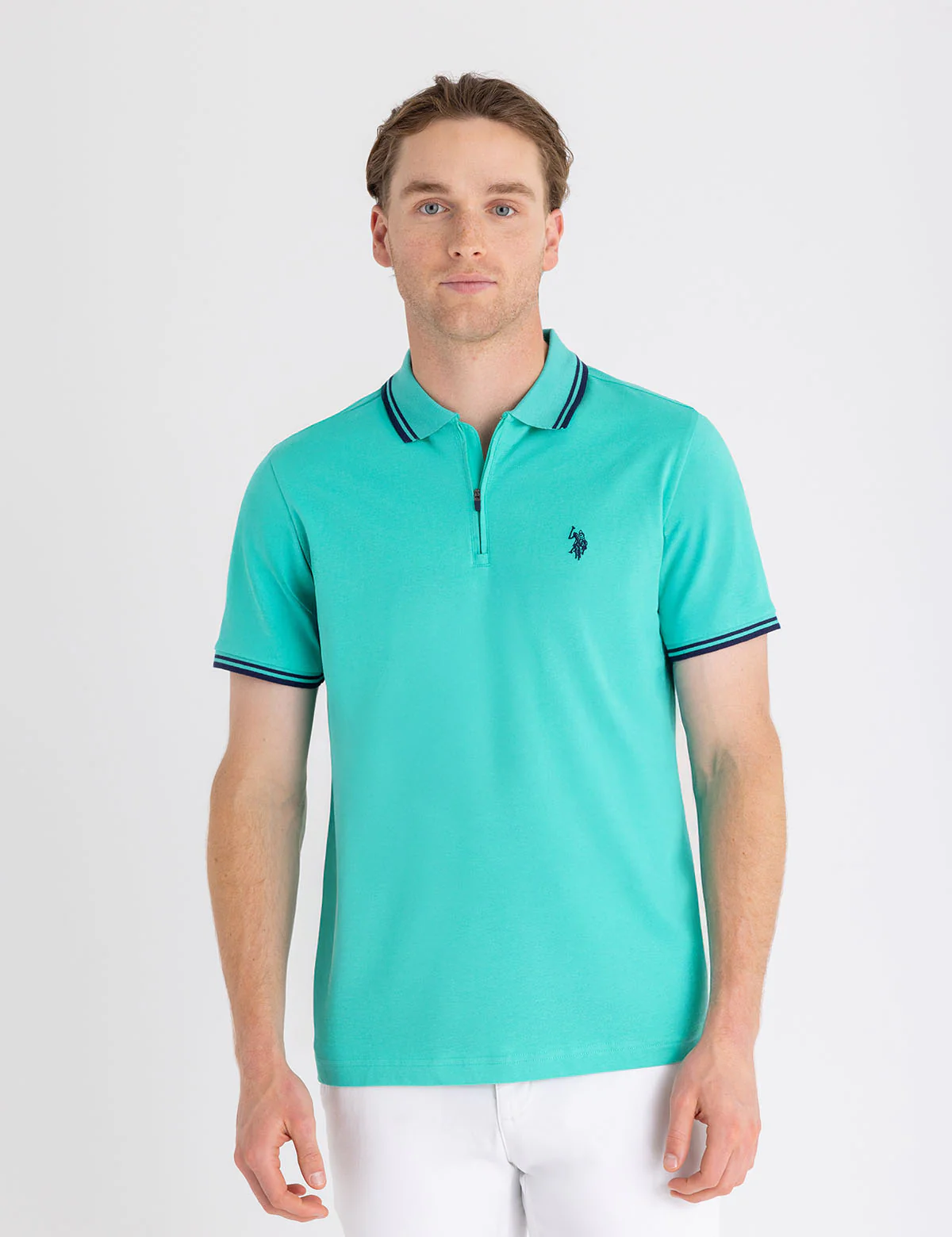 ZIPPER PLACKET TIPPED JERSEY POLO SHIRT