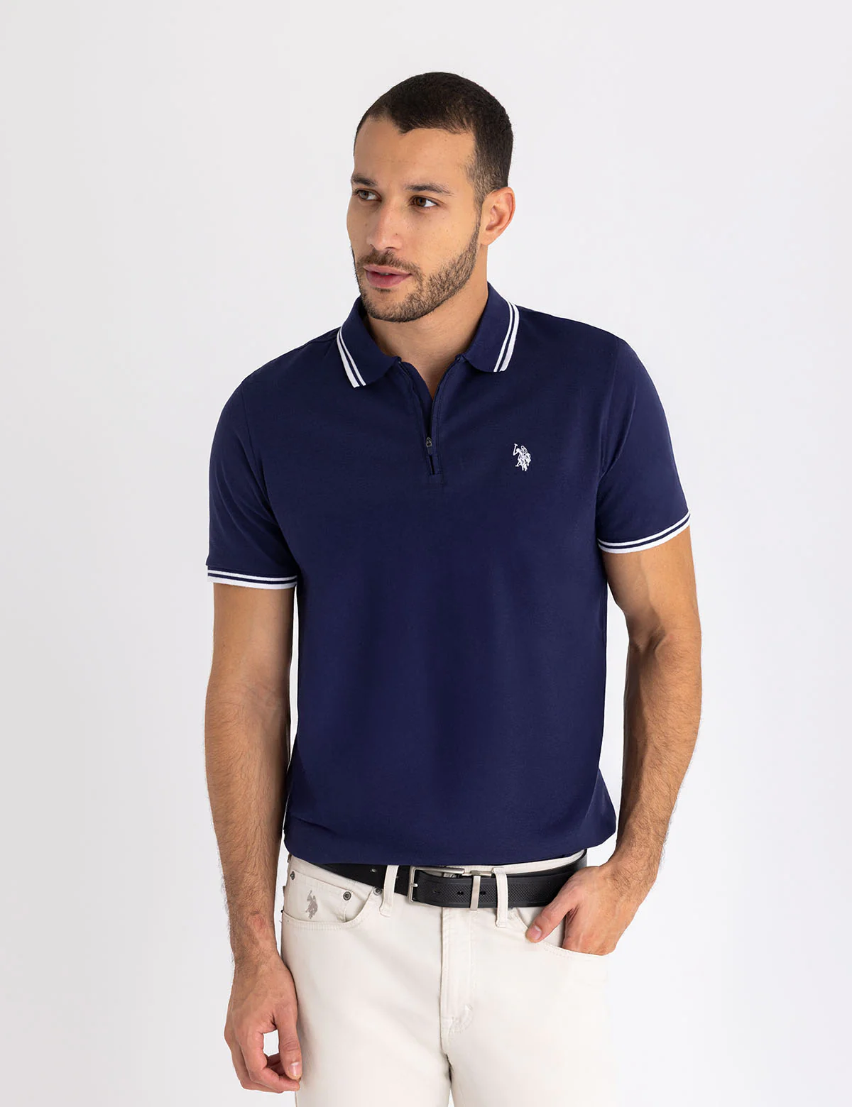 ZIPPER PLACKET TIPPED JERSEY POLO SHIRT - Image 5